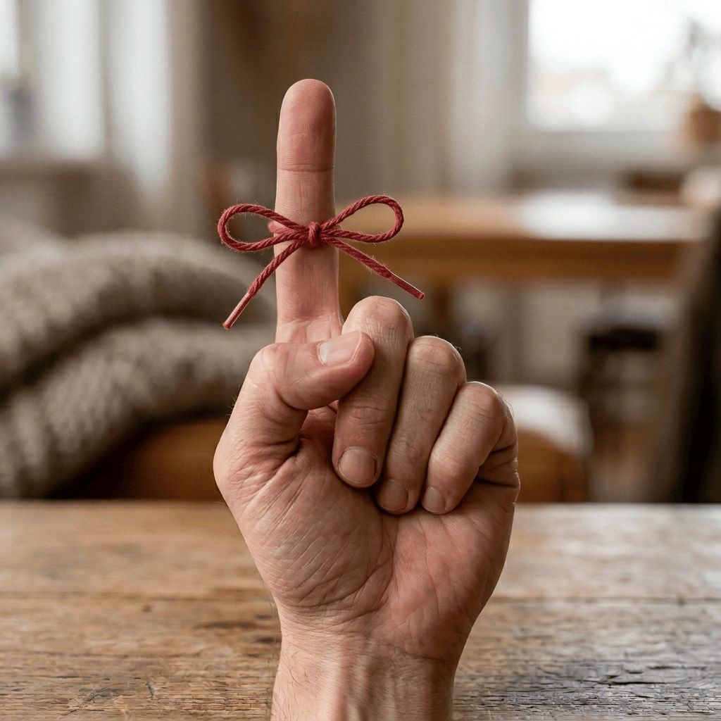Vertical hand with looped red string